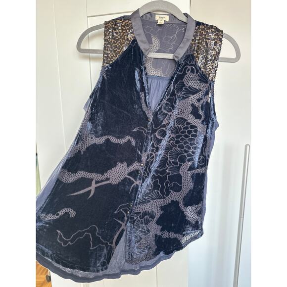 Anthropologie TINY Burnt Velvet  Sequin Ileana Sleeveless Button Up Tank, Size S - Picture 2 of 7